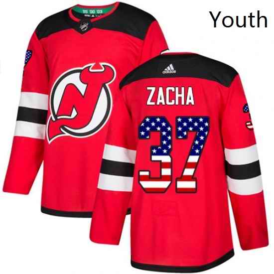 Youth Adidas New Jersey Devils 37 Pavel Zacha Authentic Red USA Flag Fashion NHL Jersey